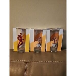 3 Marvel Glasses 9.8 fl. oz, Iron‎ Man (1) GROOT (2)